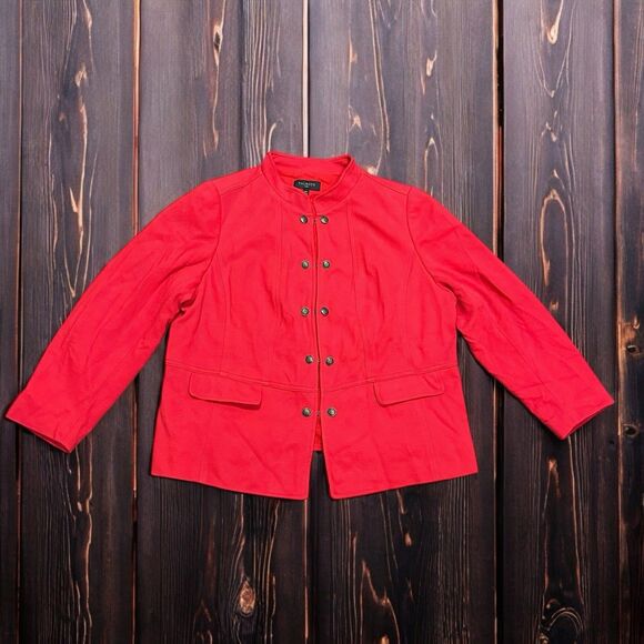 Women's Talbots Knit Band Jacket Plus Size 16 Red Utility Military Blazer Work - Picture 1 of 7
